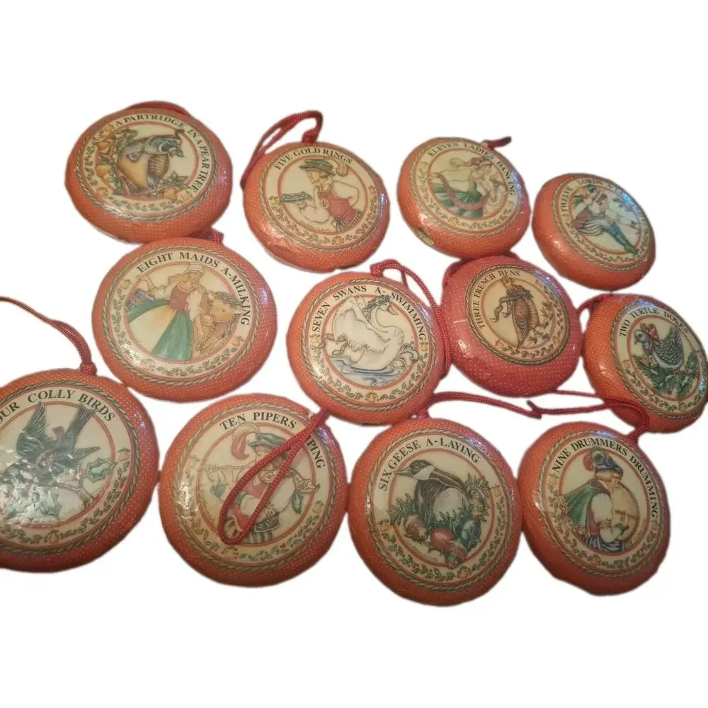 Vintage Paper Mache Ornaments The 12 Days Of Christmas 80's